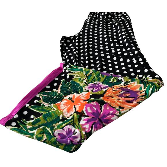 MAGGIE BARNES WIDE LEG BOHO PANTS, WOMENS, L, BLACK/WHITE POLKA DOT & FLOWERS - Picture 7 of 10